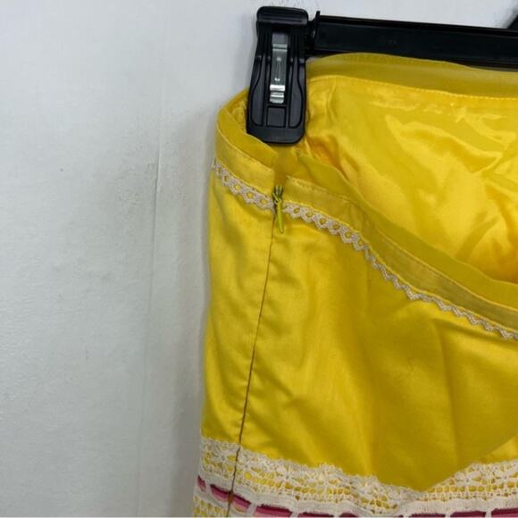 Cynthia Steffe Strapless Embroidered Pink Floral Yellow Lace Strapless Dress - Picture 12 of 16